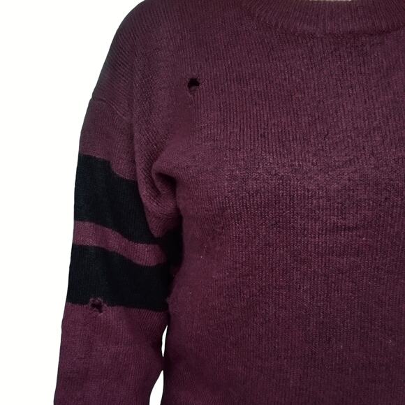 CURRENT / ELLIOTT Yates Sweater destroyed sporty pullover Cordovan Size 1 S NEW - Picture 3 of 8